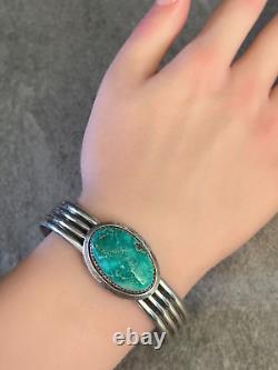 Vintage Native American Navajo Turquoise Sterling silver Bracelet LARGE Signed