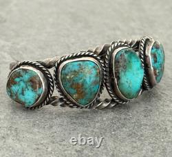 Vintage Native American Navajo Turquoise TWISTED ROPE Sterling Bracelet 6.3 in