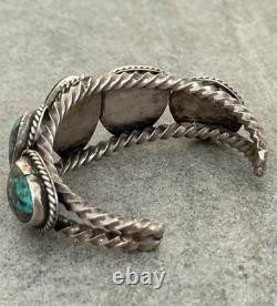 Vintage Native American Navajo Turquoise TWISTED ROPE Sterling Bracelet 6.3 in