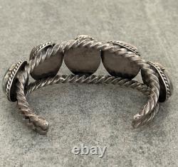 Vintage Native American Navajo Turquoise TWISTED ROPE Sterling Bracelet 6.3 in