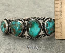Vintage Native American Navajo Turquoise TWISTED ROPE Sterling Bracelet 6.3 in