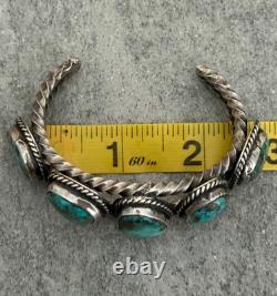 Vintage Native American Navajo Turquoise TWISTED ROPE Sterling Bracelet 6.3 in