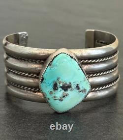 Vintage Native American Navajo Turquoise WIDE Sterling Bracelet 66+g 6.5 in