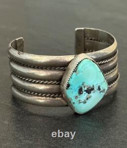 Vintage Native American Navajo Turquoise WIDE Sterling Bracelet 66+g 6.5 in