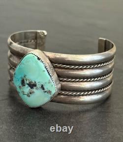 Vintage Native American Navajo Turquoise WIDE Sterling Bracelet 66+g 6.5 in