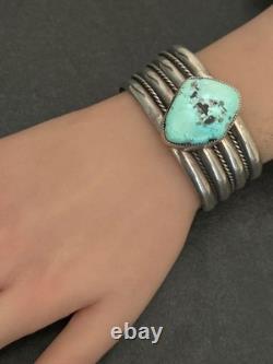 Vintage Native American Navajo Turquoise WIDE Sterling Bracelet 66+g 6.5 in