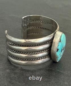 Vintage Native American Navajo Turquoise WIDE Sterling Bracelet 66+g 6.5 in
