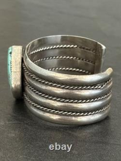 Vintage Native American Navajo Turquoise WIDE Sterling Bracelet 66+g 6.5 in