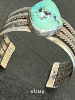 Vintage Native American Navajo Turquoise WIDE Sterling Bracelet 66+g 6.5 in