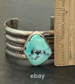 Vintage Native American Navajo Turquoise WIDE Sterling Bracelet 66+g 6.5 in