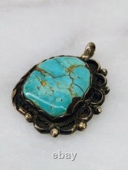 Vintage Native American Navajo Unsigned Turquoise Sterling Pendant OLD PAWN