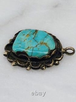 Vintage Native American Navajo Unsigned Turquoise Sterling Pendant OLD PAWN
