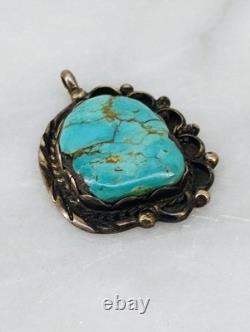 Vintage Native American Navajo Unsigned Turquoise Sterling Pendant OLD PAWN