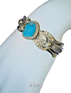 Vintage Native American Navajo made Silver Bracelet Beautiful Turquoise K-Billah