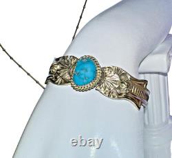 Vintage Native American Navajo made Silver Bracelet Beautiful Turquoise K-Billah