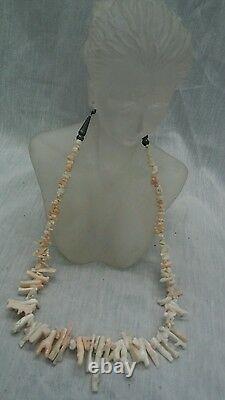 Vintage Native American Navajo sterling angel skin branch coral necklace