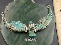 Vintage Native American Navajo sterling carved turquoise eagle necklace