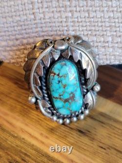 Vintage Native American Navajo sterling silver Pendant/spiderweb turquoise stone