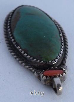 Vintage Native American Navajo sterling silver Turquoise, Coral pendant hallmark