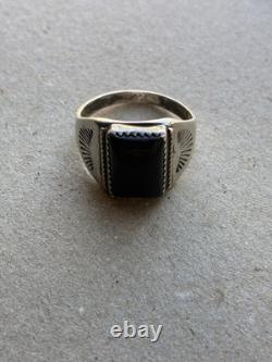 Vintage Native American Navajo style ring rectangular black onyx stone set Ex Cd