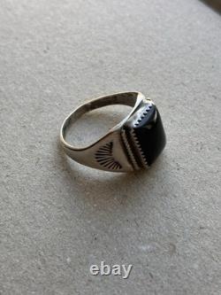 Vintage Native American Navajo style ring rectangular black onyx stone set Ex Cd