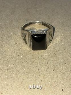 Vintage Native American Navajo style ring rectangular black onyx stone set Ex Cd