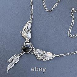 Vintage Native American Necklace. Sterling Silver. Onyx. Navajo Jewelry