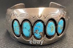 Vintage Native American P. BENALLY Turquoise Shadow Box SS Cuff Bracelet