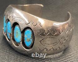 Vintage Native American P. BENALLY Turquoise Shadow Box SS Cuff Bracelet