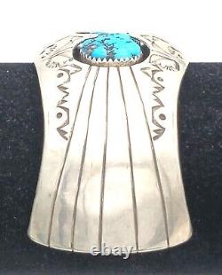 Vintage Native American P. BENALLY Turquoise Shadow Box Sterling Cuff Bracelet