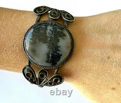 Vintage Native American Petrified Wood Ladies Bracelet Heavy Cuff Patina