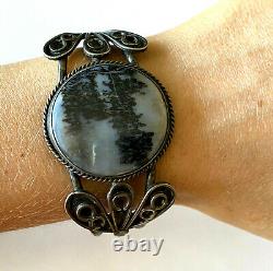 Vintage Native American Petrified Wood Ladies Bracelet Heavy Cuff Patina