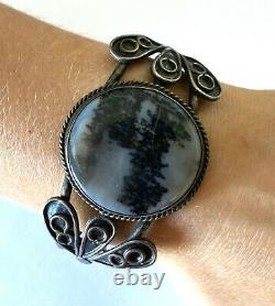 Vintage Native American Petrified Wood Ladies Bracelet Heavy Cuff Patina