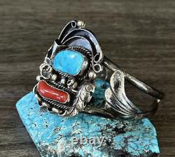 Vintage Native American Raymond Platero Navajo Turquoise, Coral silver Bracelet
