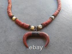 Vintage Native American Red Coral Necklace 18 Inches Horned Coral Pendant