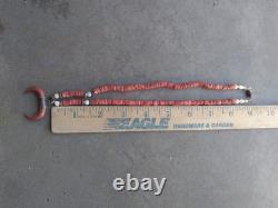 Vintage Native American Red Coral Necklace 18 Inches Horned Coral Pendant