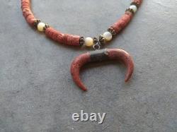 Vintage Native American Red Coral Necklace 18 Inches Horned Coral Pendant