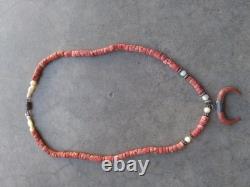 Vintage Native American Red Coral Necklace 18 Inches Horned Coral Pendant
