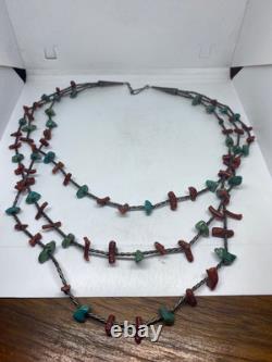 Vintage Native American Red Turquoise Necklace 925 Sterling Silver