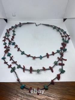 Vintage Native American Red Turquoise Necklace 925 Sterling Silver