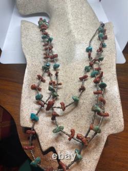 Vintage Native American Red Turquoise Necklace 925 Sterling Silver