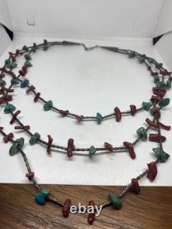 Vintage Native American Red Turquoise Necklace 925 Sterling Silver