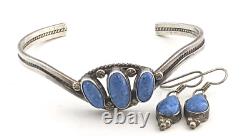Vintage Native American Richard Begay Sterling Denim Lapis Bracelet Earrings 879