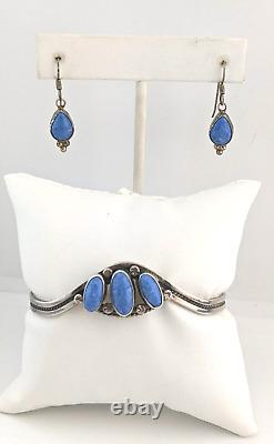 Vintage Native American Richard Begay Sterling Denim Lapis Bracelet Earrings 879