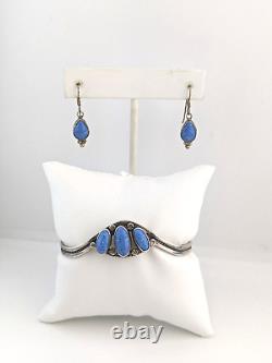Vintage Native American Richard Begay Sterling Denim Lapis Bracelet Earrings 879