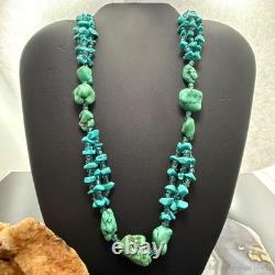 Vintage Native American Rough & Chunky Turquoise & Beads 22 Necklace For Women