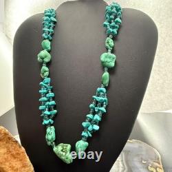 Vintage Native American Rough & Chunky Turquoise & Beads 22 Necklace For Women