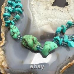 Vintage Native American Rough & Chunky Turquoise & Beads 22 Necklace For Women
