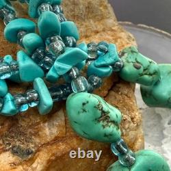 Vintage Native American Rough & Chunky Turquoise & Beads 22 Necklace For Women
