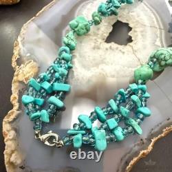 Vintage Native American Rough & Chunky Turquoise & Beads 22 Necklace For Women